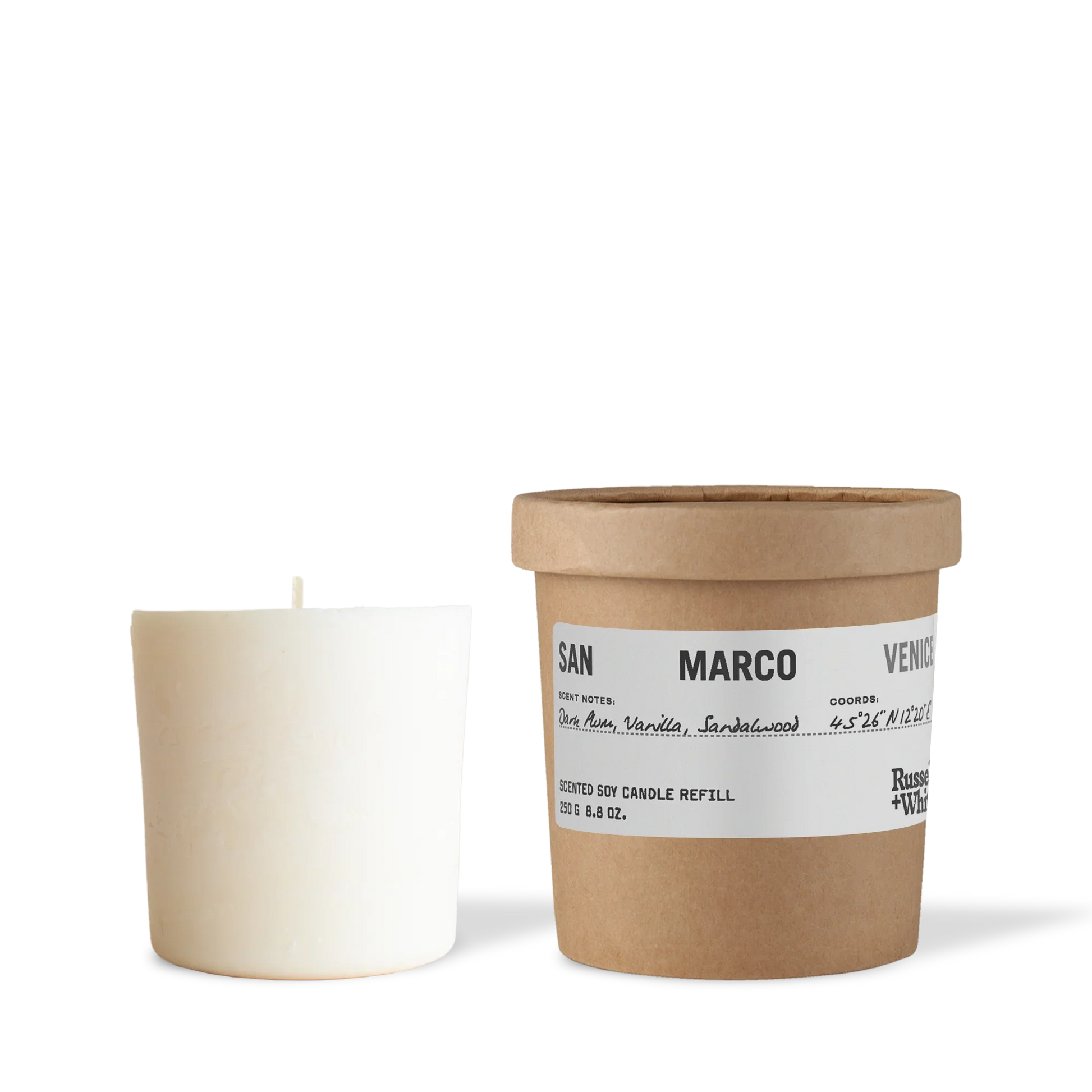 Candle and its packaging with 'Fortune' label on a white background