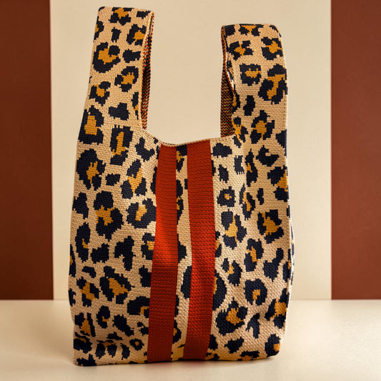 Scarlet Stripe Leopard Stretchy Knitted Tote
