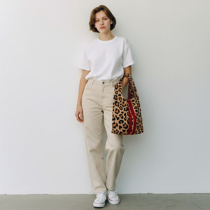 Scarlet Stripe Leopard Stretchy Knitted Tote