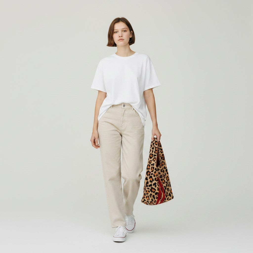 Scarlet Stripe Leopard Stretchy Knitted Tote
