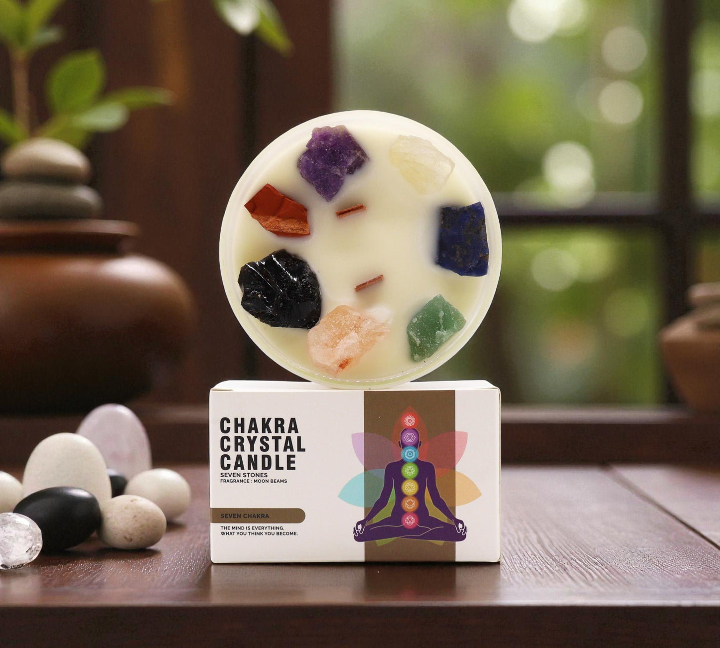Large Seven Chakra Crystal Candle