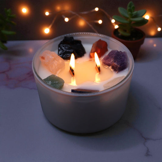 Large Seven Chakra Crystal Candle