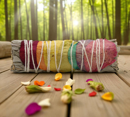 Seven Chakras Rose Petal Sage Smudge Stick (4 inch)