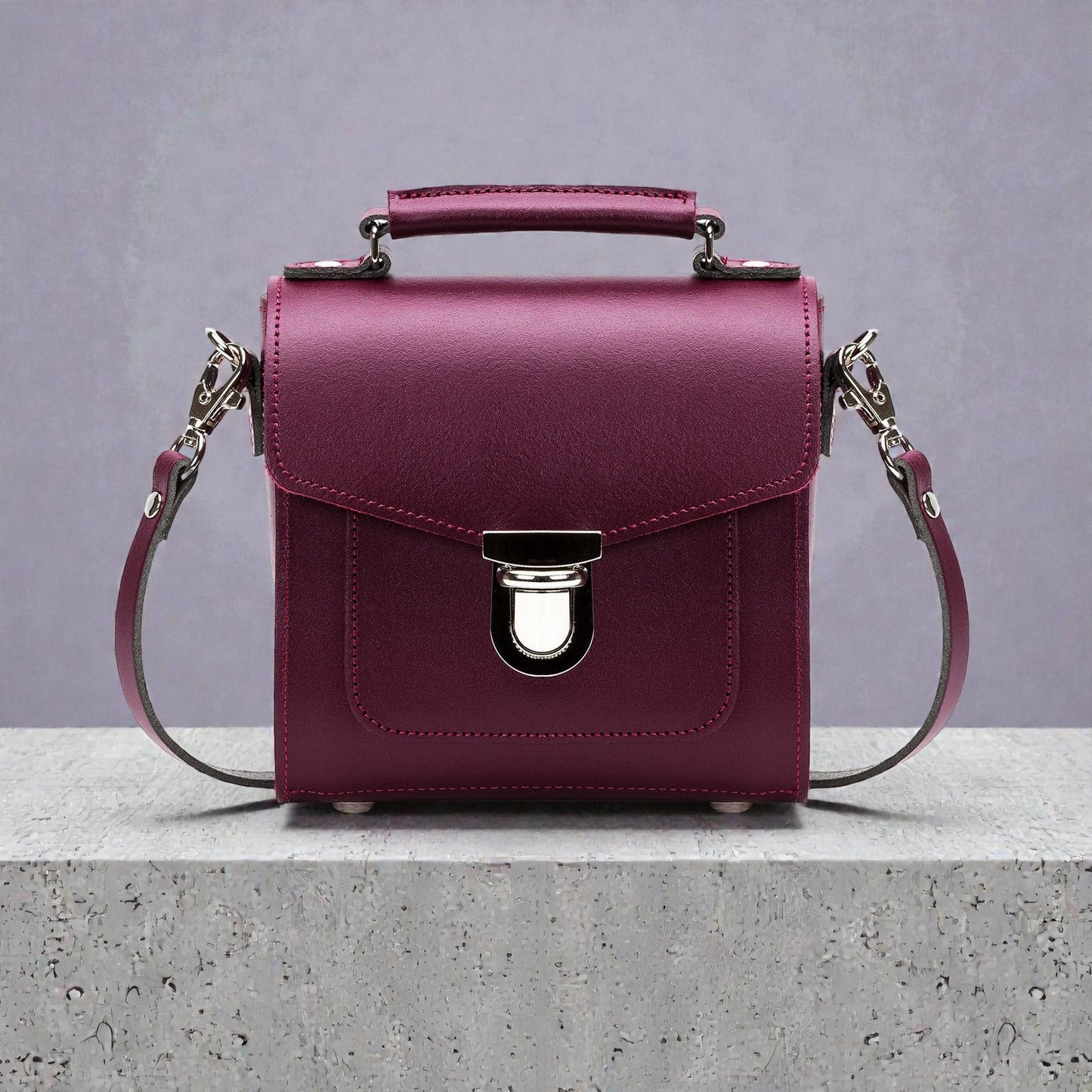 Handmade Leather Sugarcube Handbag - Marsala Red