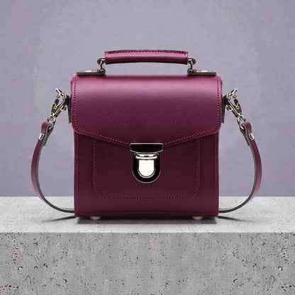Handmade Leather Sugarcube Handbag - Marsala Red