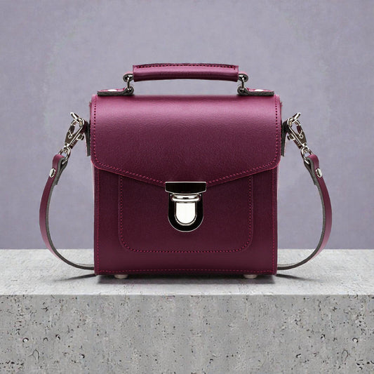Handmade Leather Sugarcube Handbag - Marsala Red