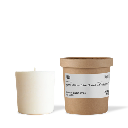 Candle and its packaging on a white background