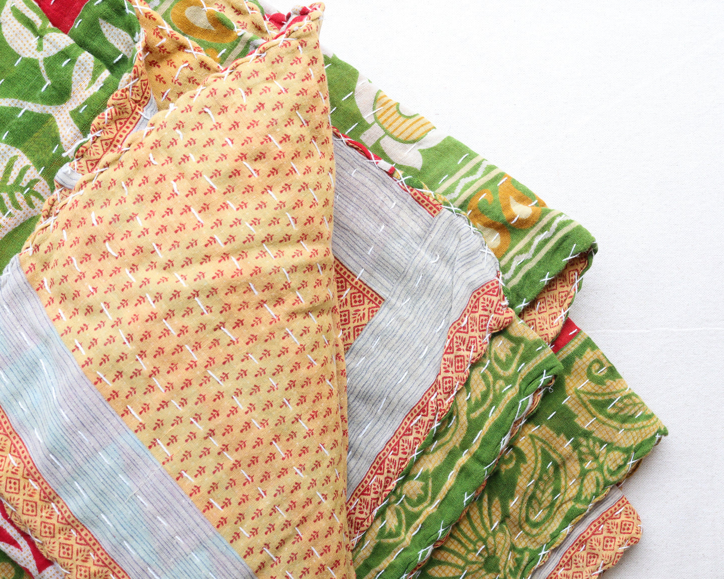 Sunhera Sage Vintage Kantha Quilt