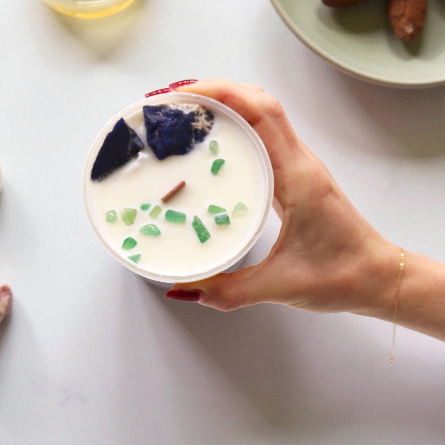 Throat Chakra Crystal Candle