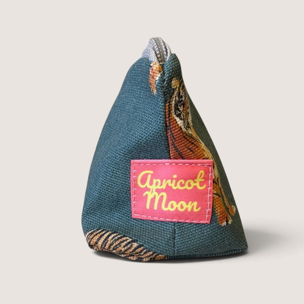 End view of the Tiger Tiger pencil case showing the Apricot Moon label