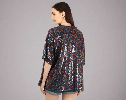 Rainbow Sequin Short Kimono