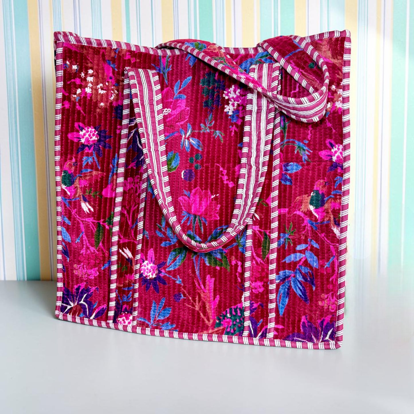 Large Priya Red Velvet Boho Kantha Bag