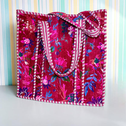 Large Priya Red Velvet Boho Kantha Bag