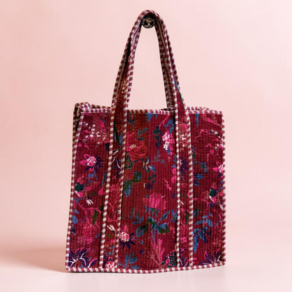 Large Priya Red Velvet Boho Kantha Bag