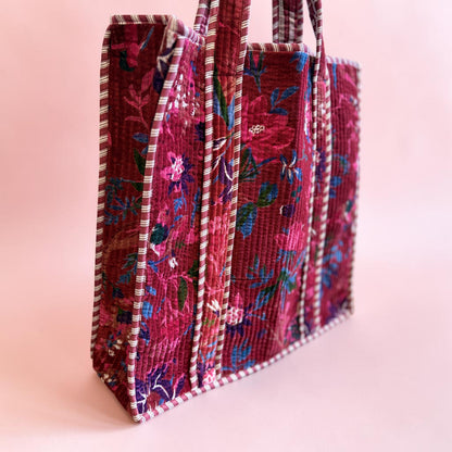 Large Priya Red Velvet Boho Kantha Bag