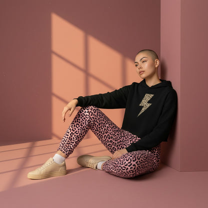 Black Leopard Lightning Cropped Hoodie