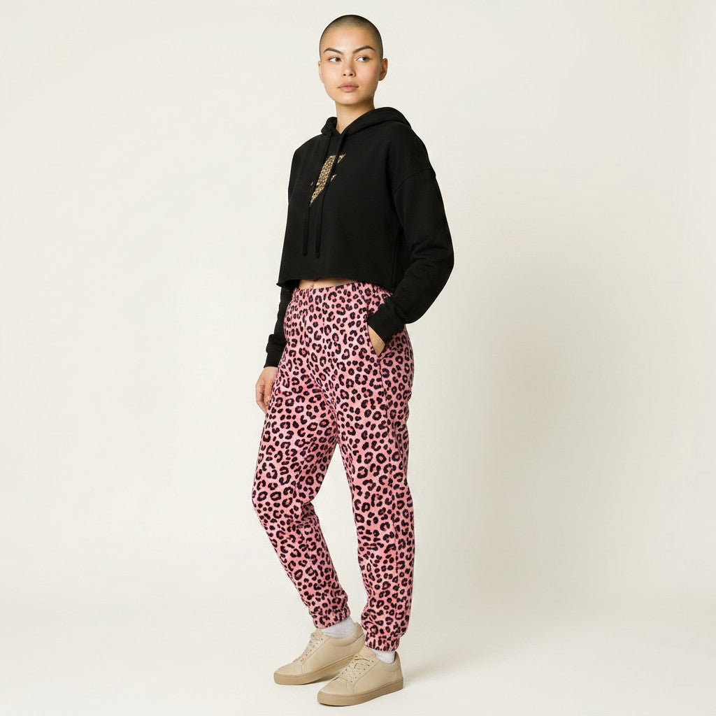 Black Leopard Lightning Cropped Hoodie