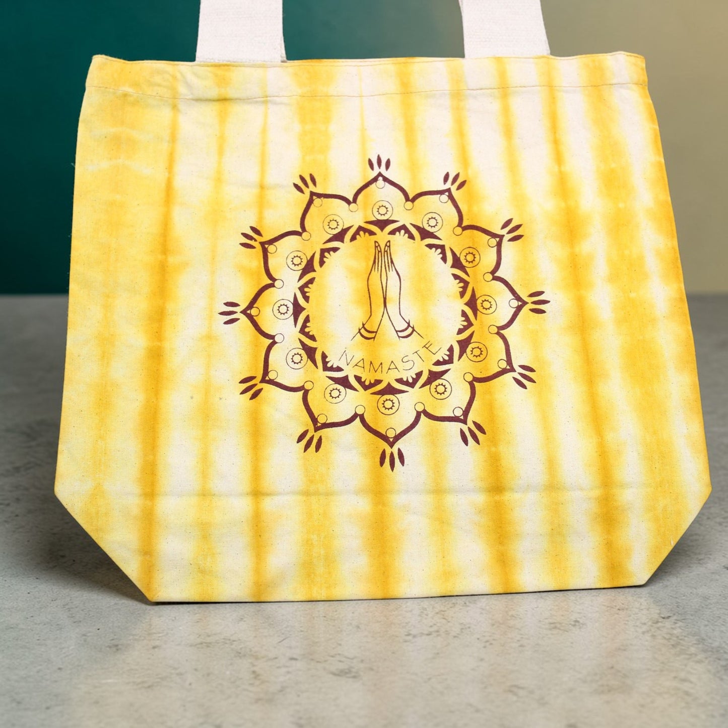 Yellow Namaste Hands Tie-Dye Cotton Bag