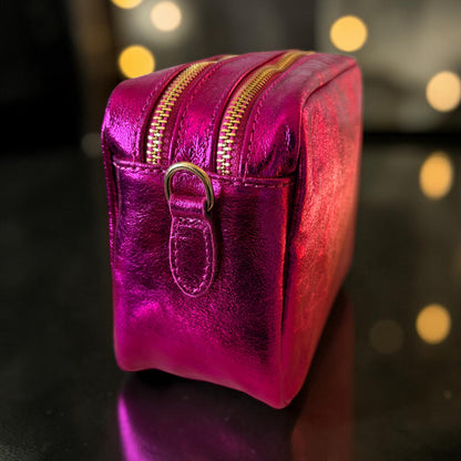 Zara Raspberry Metallic Leather Crossbody Bag