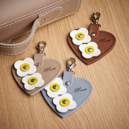 Love Heart Mum & Flower Bag Charm - Chestnut