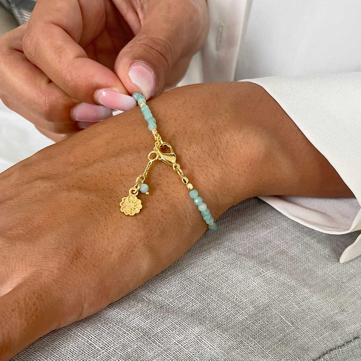 Milos Gemstone and Gold Bead Bracelet: Malachite