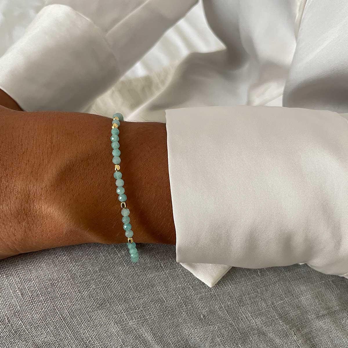 Milos Gemstone and Gold Bead Bracelet: Amazonite