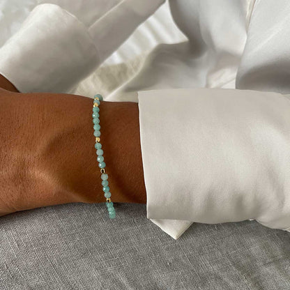 Milos Gemstone and Gold Bead Bracelet: Amazonite