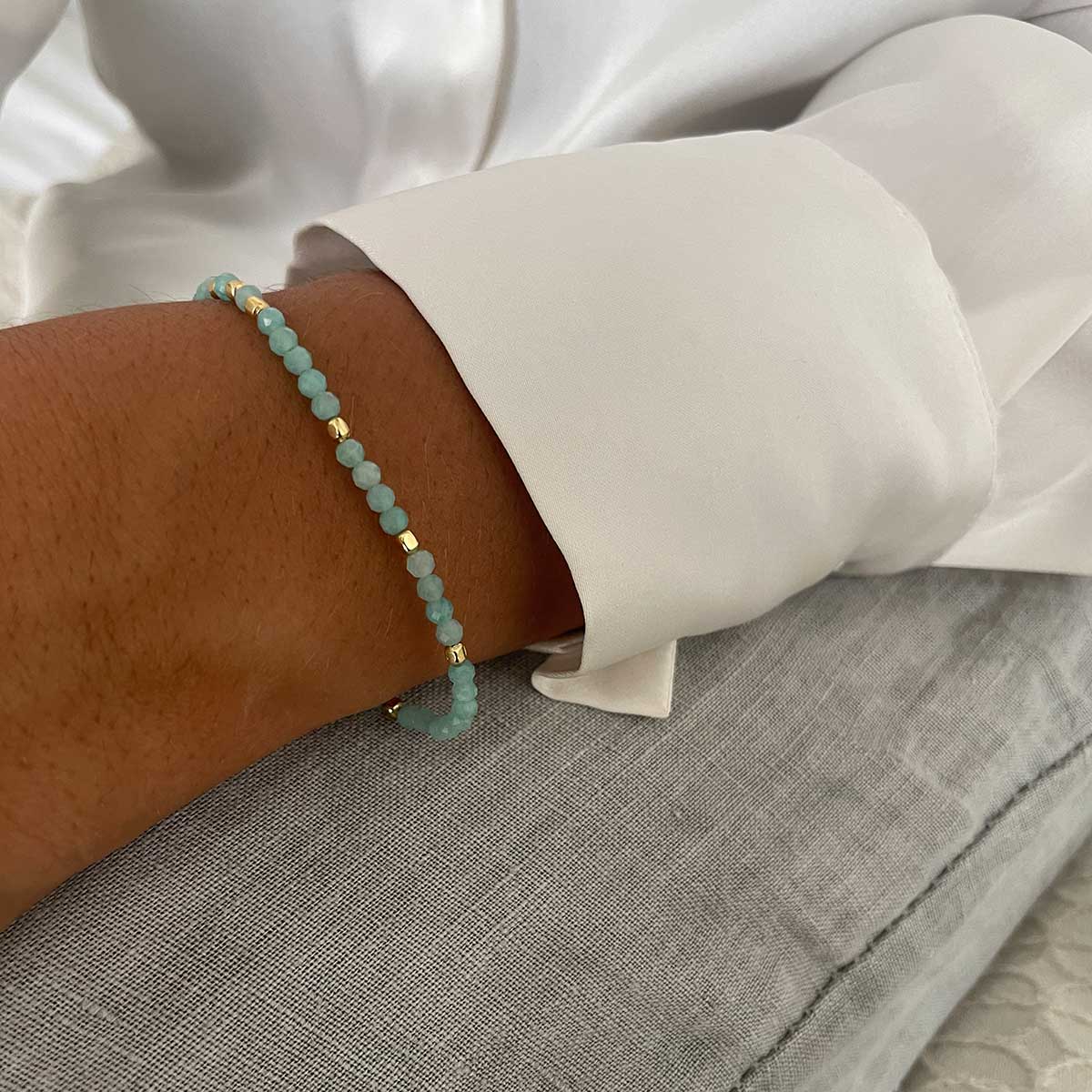 Milos Gemstone and Gold Bead Bracelet: Malachite