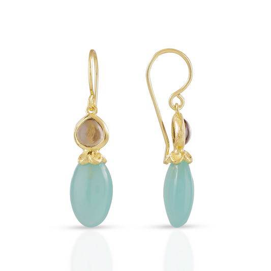 Persephone Double Gemstone Earrings: Pariba Onyx & Smoky Quartz