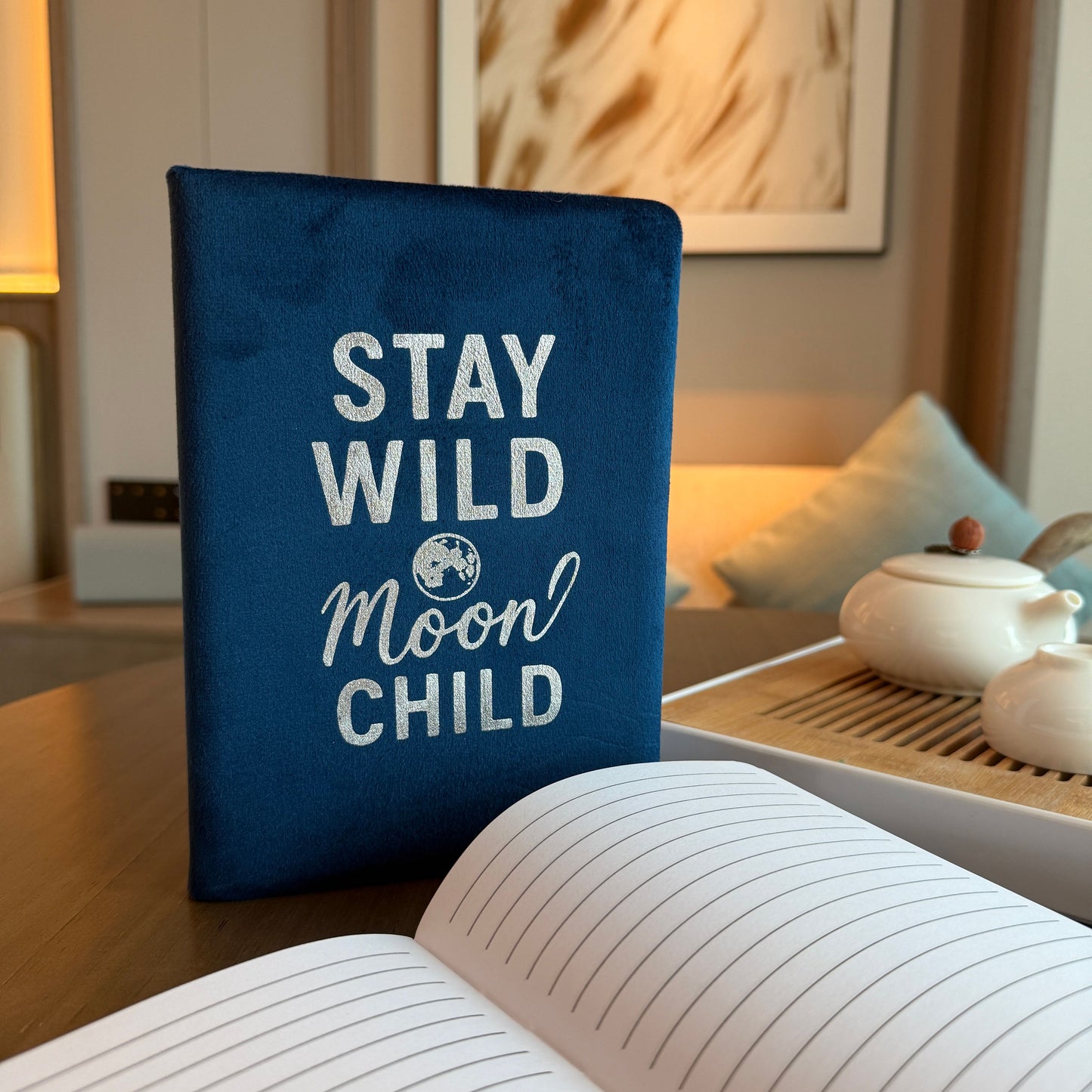Dark Blue Velvet Notebook - Stay Wild Moon Child