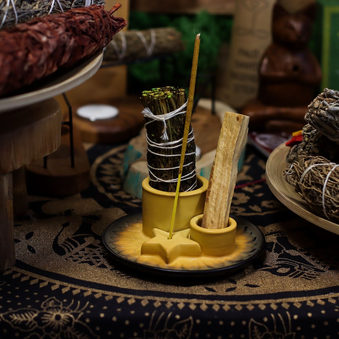 Incense & Smudge Stick Holder - Sand & Grey Mandala