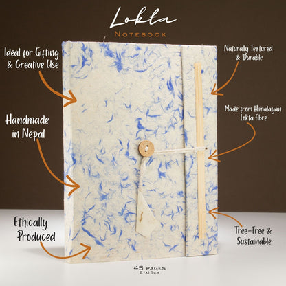 Lokta Paper Mixed Blue Cotton Notebook – Large