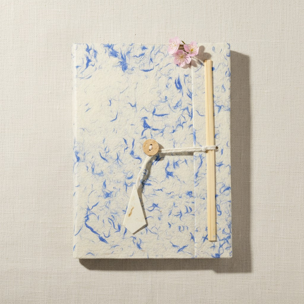 Lokta Paper Mixed Blue Cotton Notebook – Large