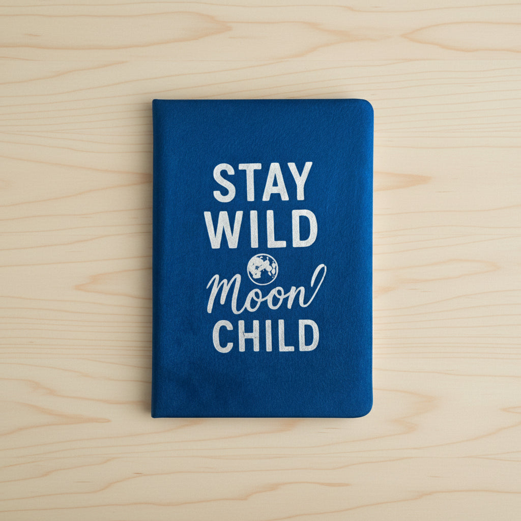 Dark Blue Velvet Notebook - Stay Wild Moon Child