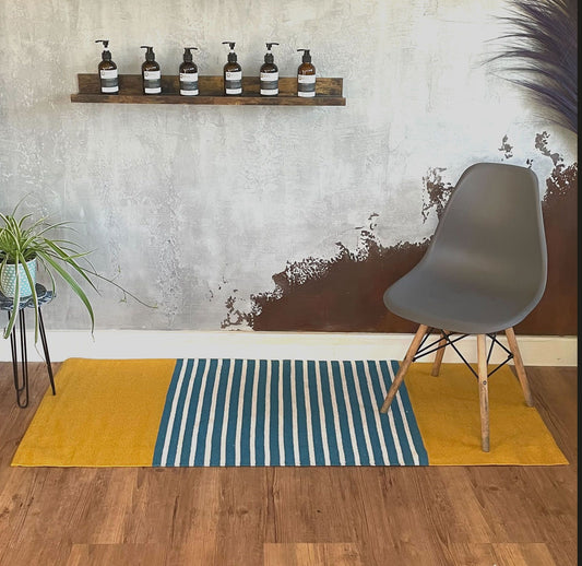 Yellow & Blue Indian Cotton Rug