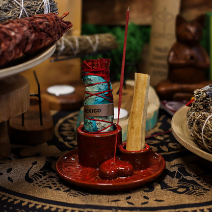 Incense & Smudge Stick Holder - Red Heart Mandala