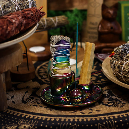 Incense & Smudge Stick Holder - Metallic Rainbow Mandala