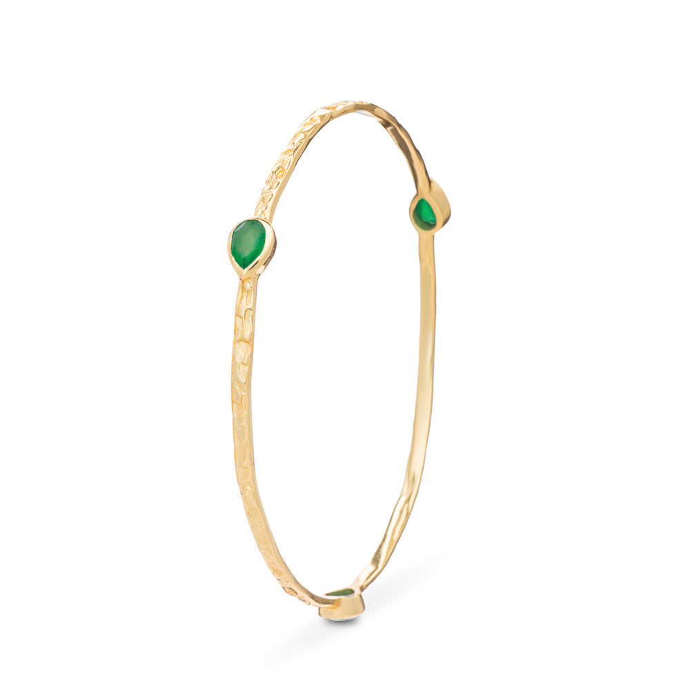 Simi Three Stone Stacking Bangle: Green Onyx