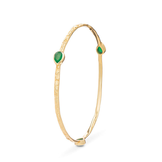 Simi Three Stone Stacking Bangle: Green Onyx