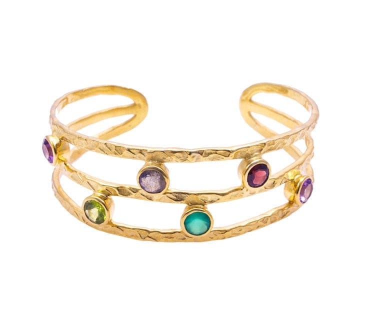 Venus Gemstone Bangle: Garnet, Peridot, Labradorite & Amethyst