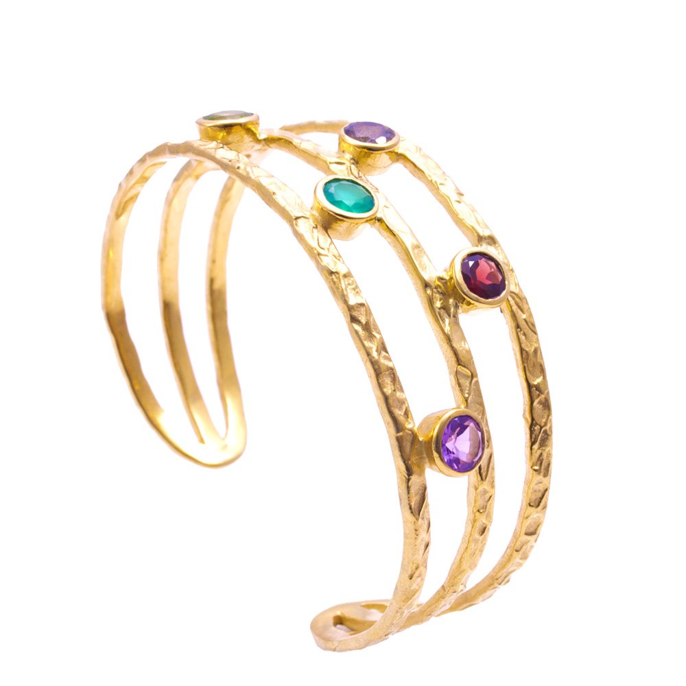 Venus Gemstone Bangle: Garnet, Peridot, Labradorite & Amethyst