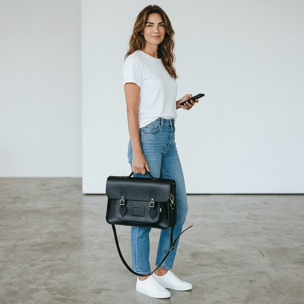 Handmade Leather Satchel - Black