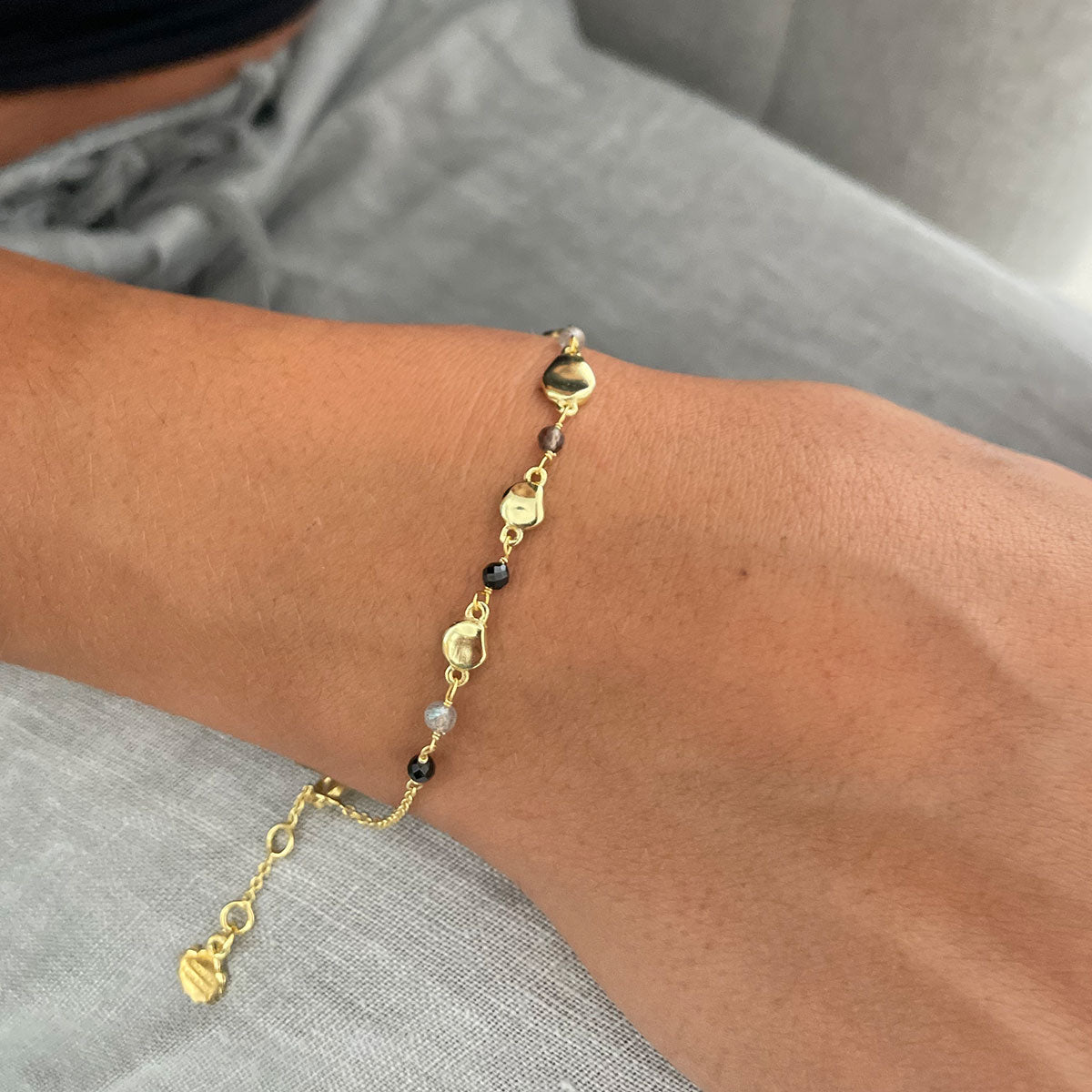 Sofia Nugget Bracelet: Black Onyx, Smoky Quartz & Labradorite