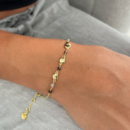 Sofia Nugget Bracelet: Black Onyx, Smoky Quartz & Labradorite