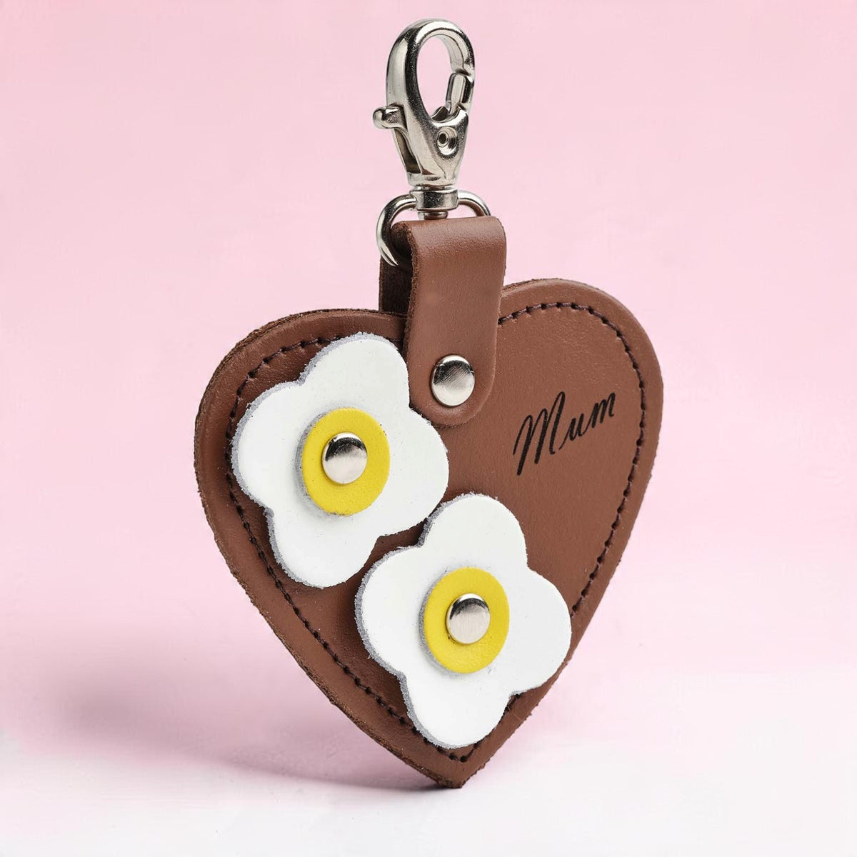 Love Heart Mum & Flower Bag Charm - Chestnut