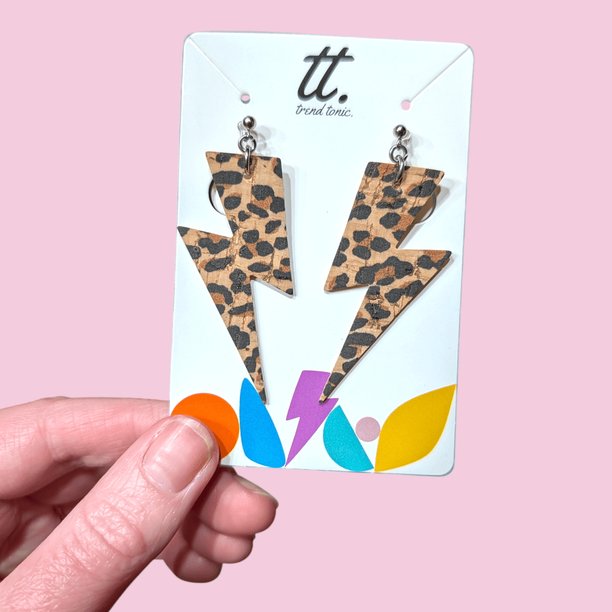 Mini Neon Pink Cork Lightning Bolt Earrings