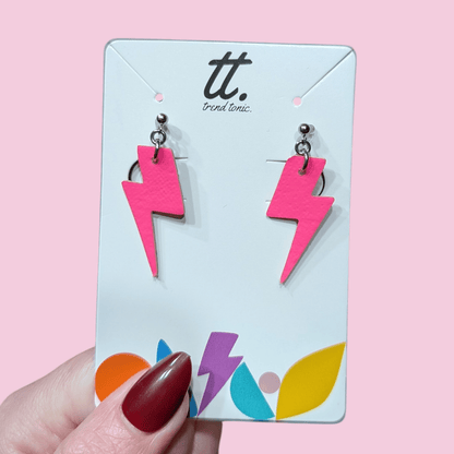 Mini Neon Pink Cork Lightning Bolt Earrings
