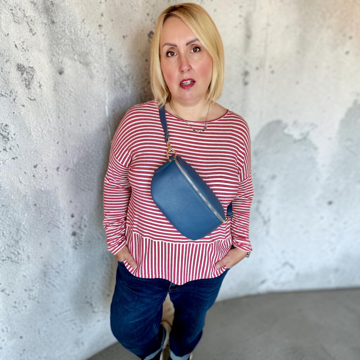 Denim Blue Medium Leather Bum Bag