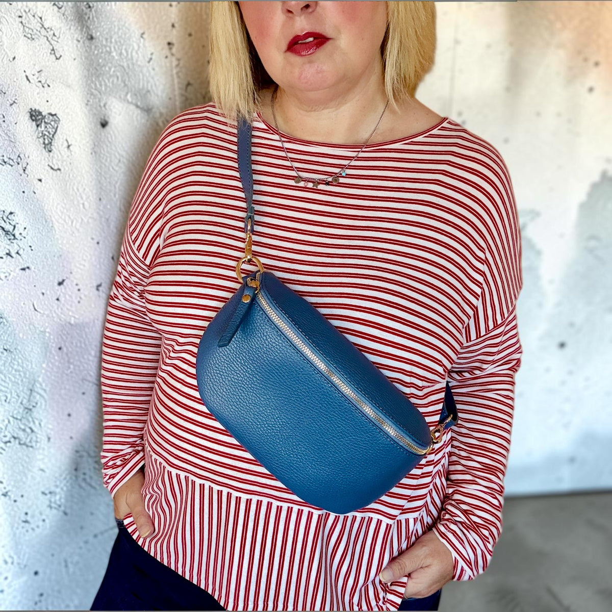 Denim Blue Medium Leather Bum Bag