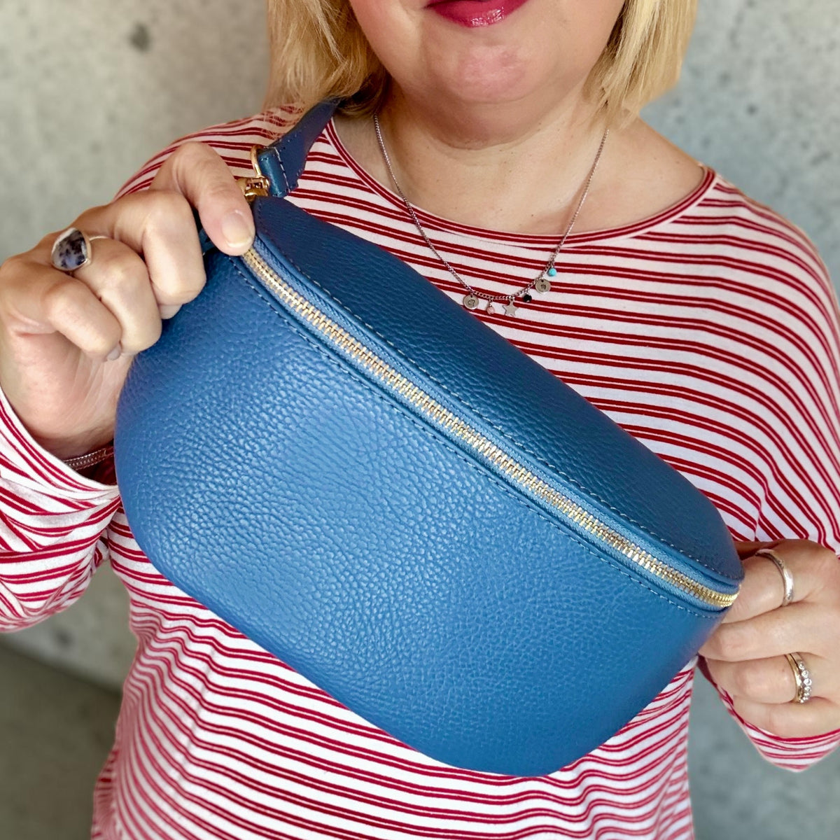 Denim Blue Medium Leather Bum Bag